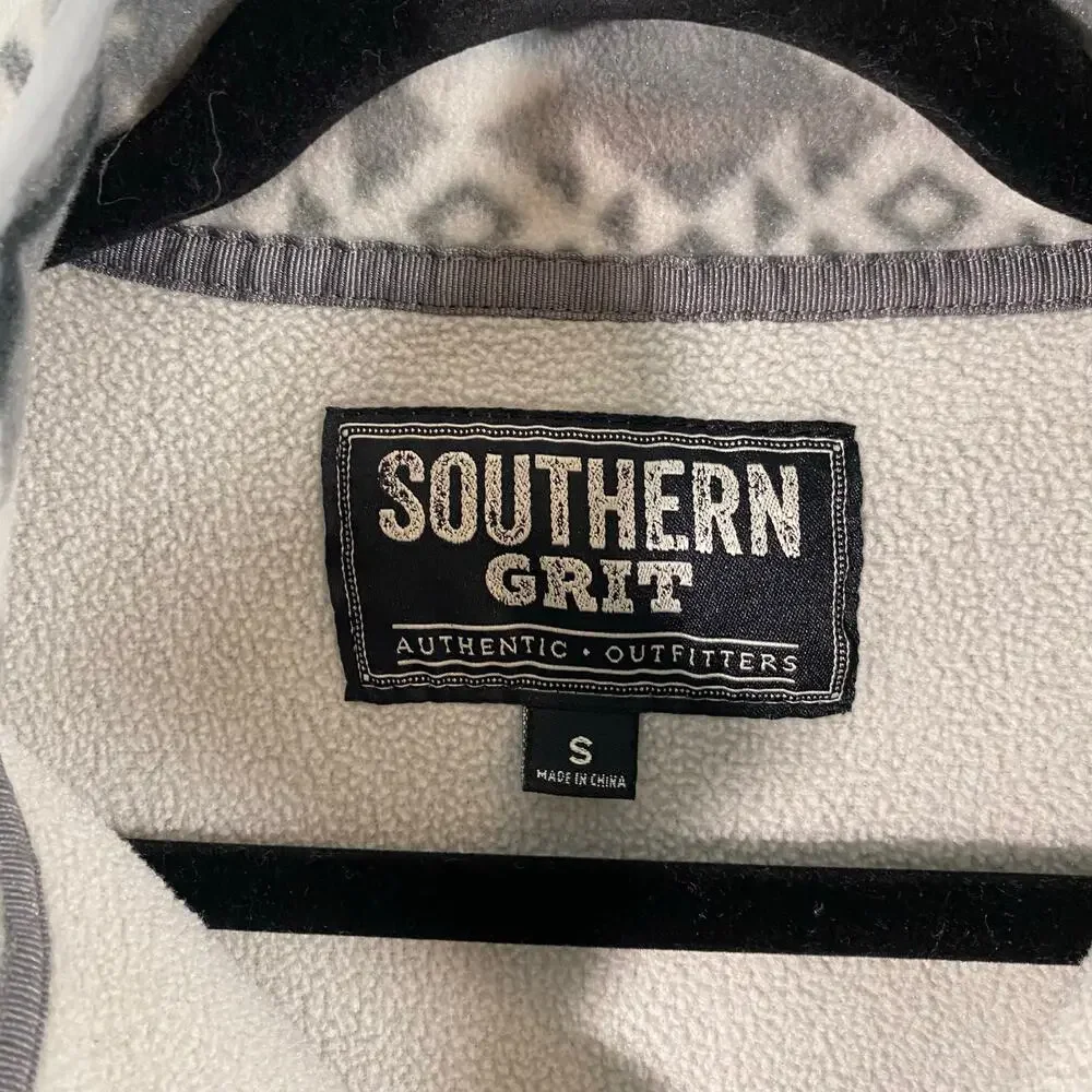 Southern Grit Men Grey & White Aztec Print Snap Neck Fleece Pullover Size S